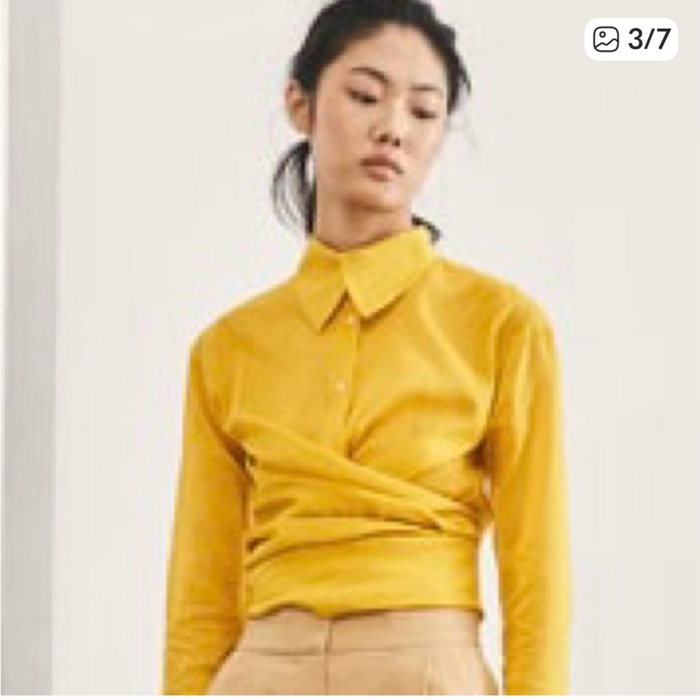 Massimo Dutti Mustard Yellow Wrap-Detail Button-Down Shirt